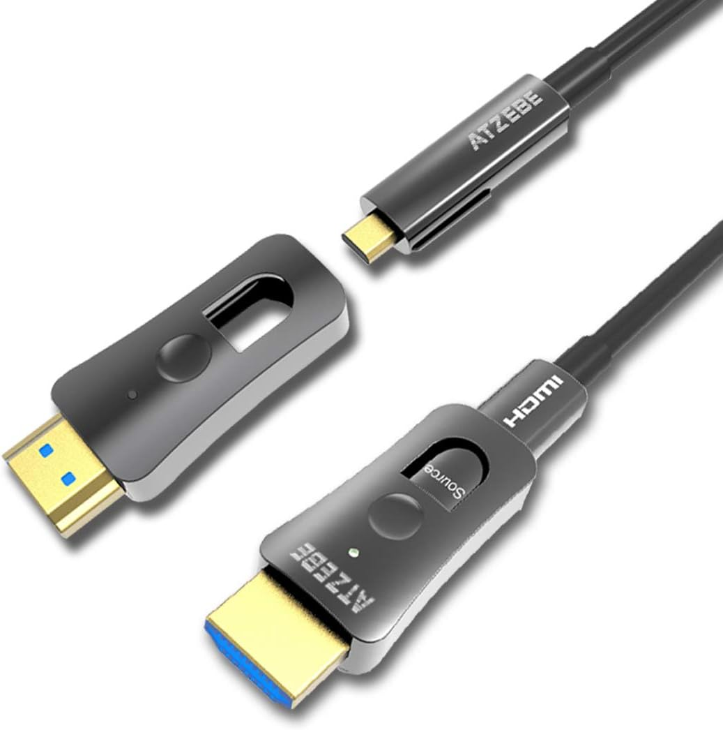ATZEBE HDMI Fibre Optic Cable -15 M, 4K HDMI Cable 2.0 Supports 4K @ 60Hz HDR, YUV4:4 8Bit, 3D, ARC, HEC, CEC, HDCP 2.2 with Dual Micro HDMI and Standard HDMI Connectors image number 3