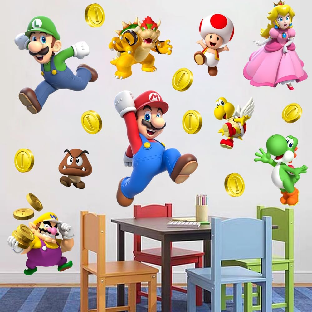 Mario Brothers Wall Decals Children Cartoon Bedroom Background Decoration PVC Wall Decor for Boys Room Living Room (Size 23.7 X 17.7 Inch) image number 3