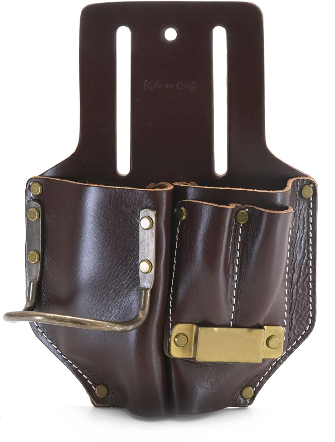 Style N Craft 4 Pocket Pliers, Hammer, Pencils & Tape Holder, Full-Grain Leather Tool Pouch, Multi Tool Holder, Dark Tan (#98017) image number 1