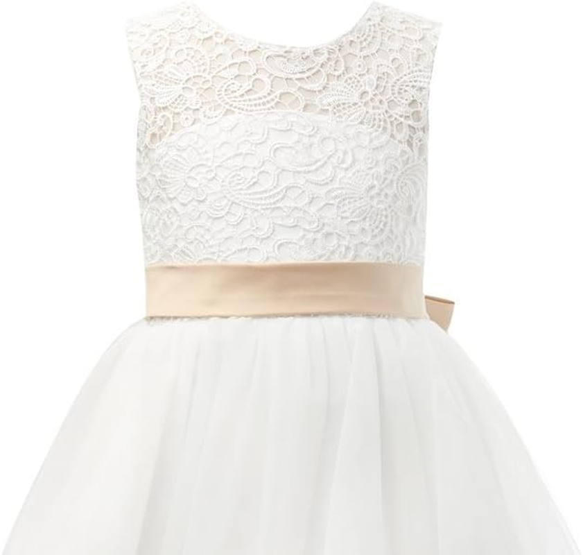 Miama Ivory Lace Tulle Keyhole Back Wedding Flower Girl Dress Junior Bridesmaid Dress image number 4