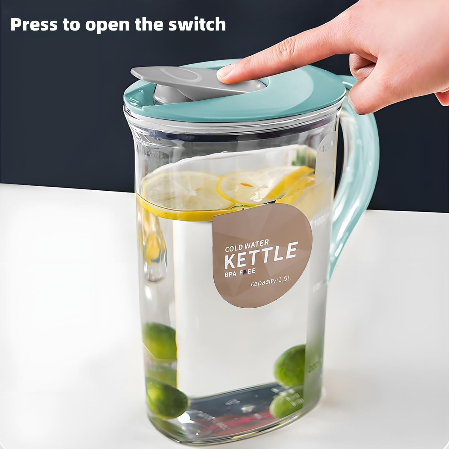 Water Jug Set &ndash; 2.1L/70Oz Bpa-Free Fridge Pitcher Set with 4 Cups & Cleaning Brush | Slim Space-Saving Jug for Juice, Cold Drinks, Tea & Milk image number 2