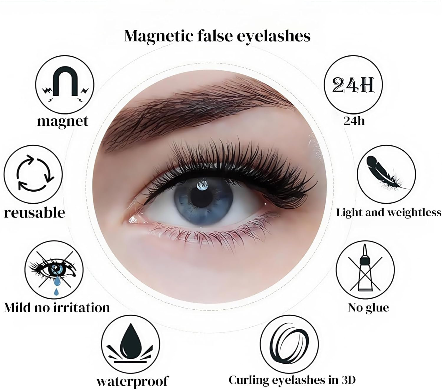Magnetic False Eyelashes,Magnetic Eyelashes,Long Lasting Reusable with Applicator,Magnetic Lashes,Natural Look No Glue or Eye Liner Needed False Eyelashes Waterproof, Easy to Wear(2 Pairs) image number 2