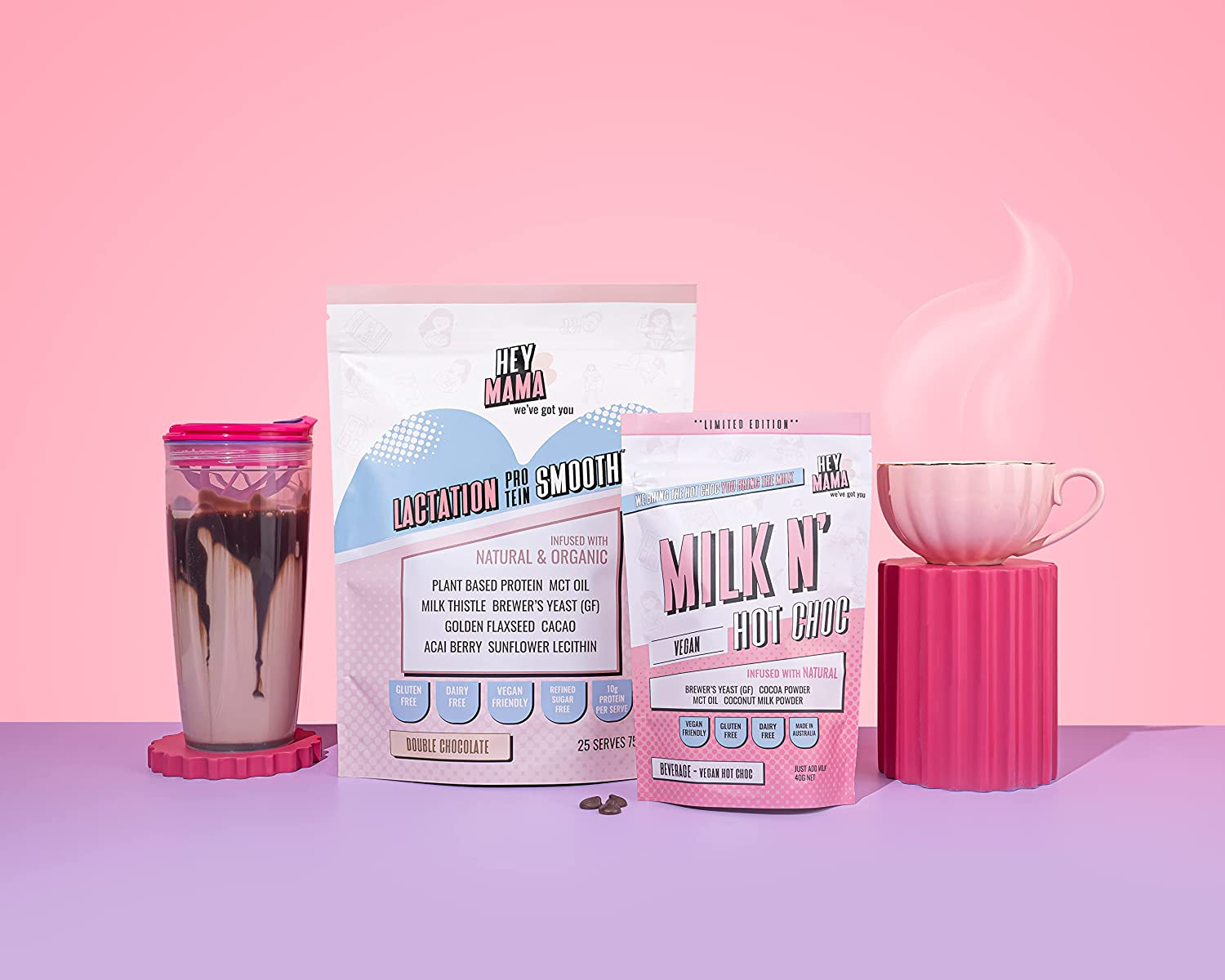 Hey Mama Lactation Hot Chocolate - Breastfeeding Support, Postpartum Nutrition, Gluten and Dairy Free - 250G 25 Servings