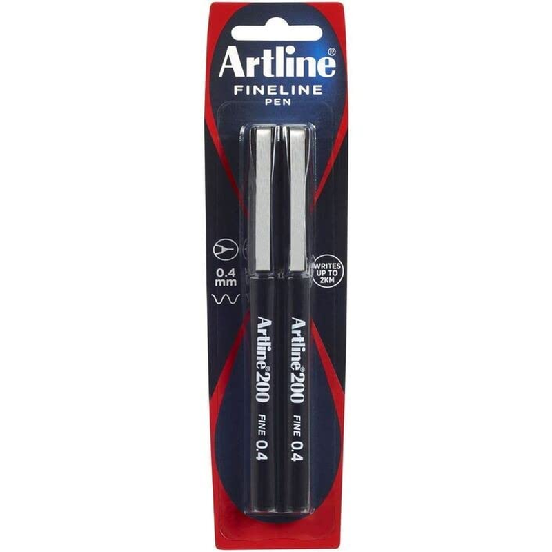 Artline 200, 120065, Fineliner Pens, Hangsell, 0.4Mm, Black, 2 Pack image number 1