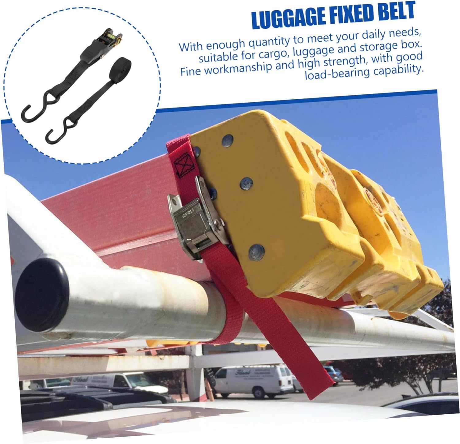 25Mm Cargo Binding Belts and Motorcycle Cargo Straps, 2 Sets Black Luggage Tie down Straps for Car and Travel Use, Heavy Duty Sturdy Securing Bands image number 3