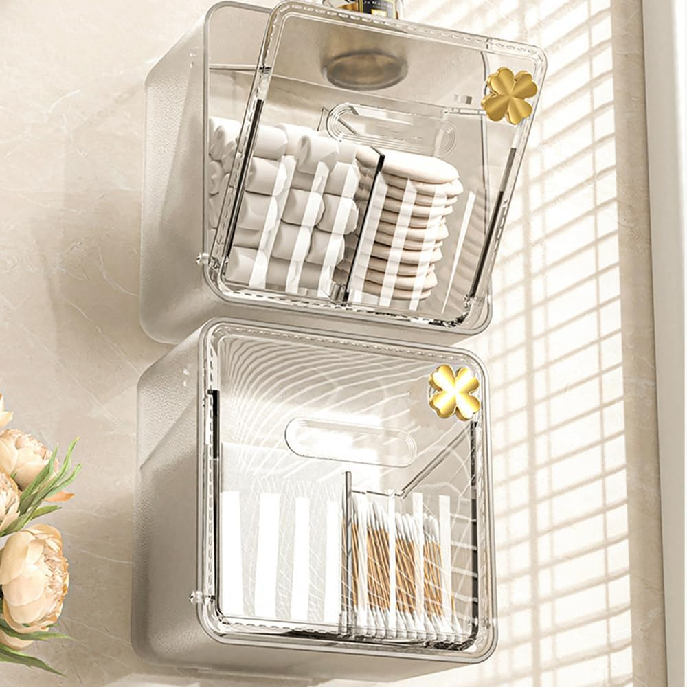 HHWRT Cotton Ball and Swab Organize, Cotton Balls Dispenser, Cottoned Balls and Swabs Holder with Lid, Clear Bathroom Organizer Jar, Cottons Pad Holder Dispenser, Cottons and Swabs Storage image number 5