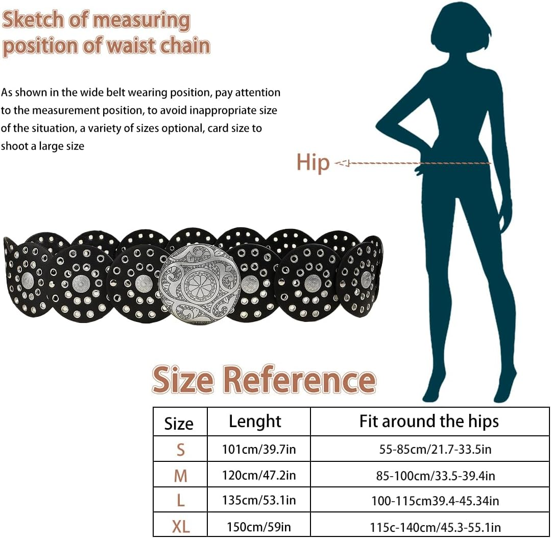 Heyjoin Hollow Wide Disc Belt for Women Out round Leather Metal Buckle Belt Soft Durable Vintage Western Waist Belts image number 1