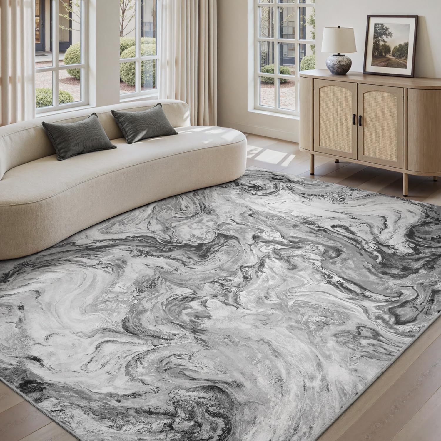 8X10 Area Rugs for Living Room, Modern Abstract Rug for Bedroom, Contemporary Machine Washable Rug