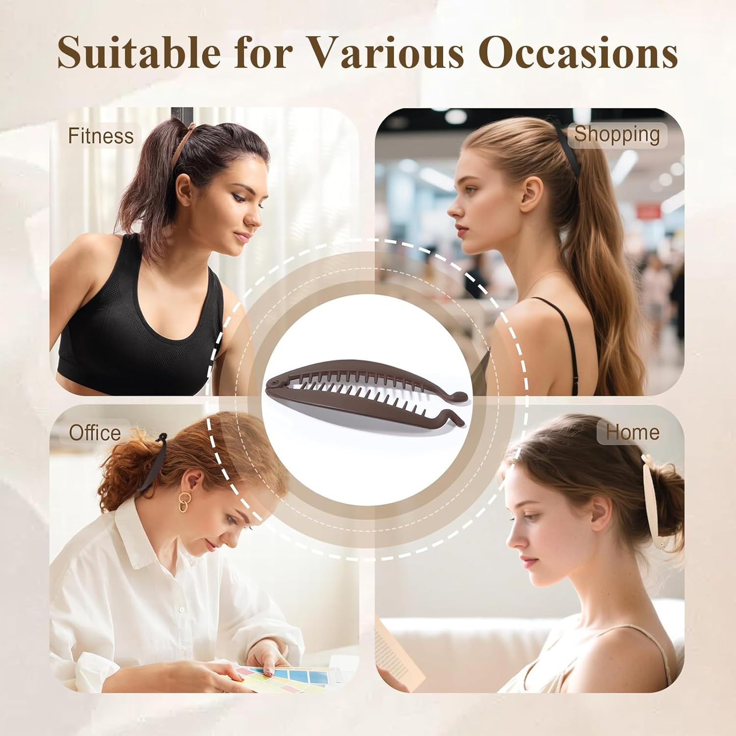 Evadollina Banana Clip, Set of 4 Banana Hair Clips, Hair Clips for Women Thin Hair, Banana Hair Clips for Women, Hair Clip, for Girls and Women, Christmas Gifts