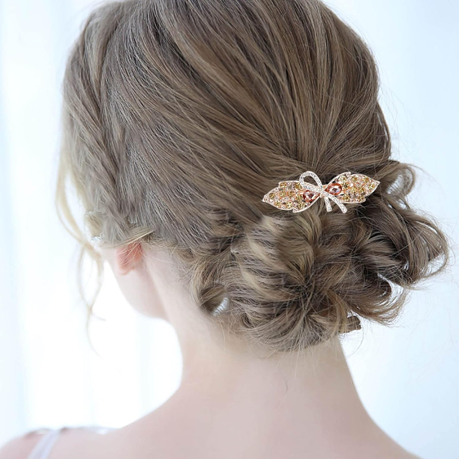 Tseenyi Bridal Wedding Hair Clip Bow Crystal Hair Clip Gold Rhinestone Hair Clip Sparkling Bridal Decorative Headwear Hairpin Women and Girls Gifts (Champagne Crystal) image number 1