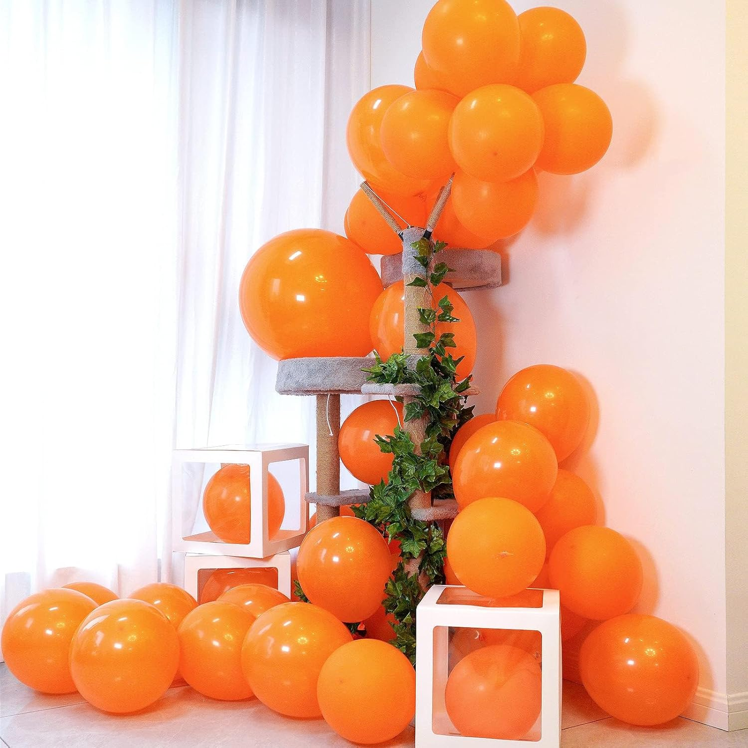 Lumjoy Matte Orange Latex Balloons 50Pcs 12 Inch 30Cm Decorative Helium Balloon with Strip and Sticker for Birthday Baby Shower Wedding Engagement Graduation Festival Party Decorations - Green image number 4