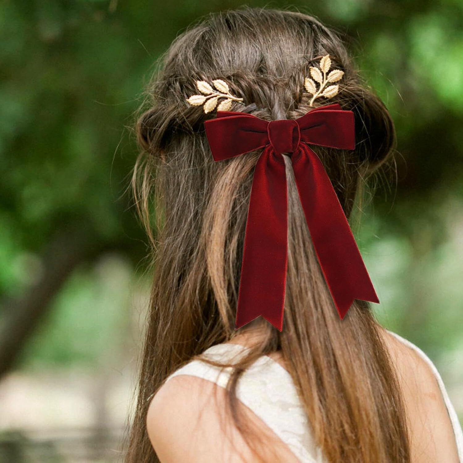 AYNKH 2PCS Velvet Bow Hair Clip, Satin Bowknot Hairpins with Long Ribbon, Red and Black Hair Barrettes, Vintage Party Hair Accessories for Girls Women image number 5