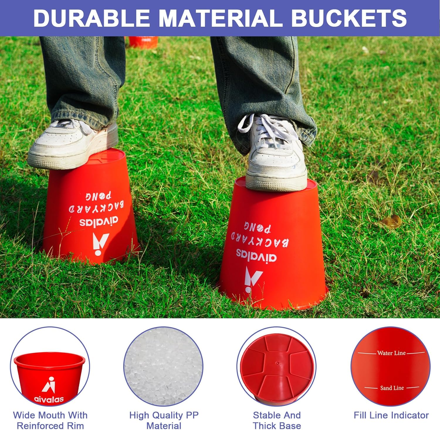 Yard Pong Outdoor Games, Giant Yard Games Set with 12 Buckets and Balls for Adults and Family, Toss Game Throwing Games for Beach, Camping, Lawn and Backyard image number 4