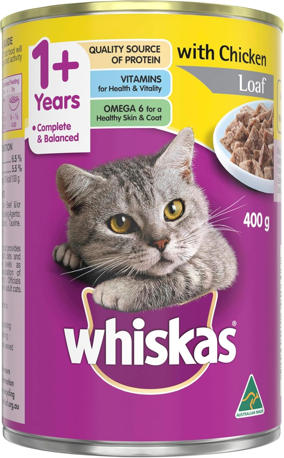 Whiskas Adult Wet Cat Food Chicken Loaf Can 400G Can, 24 Pack image number 2