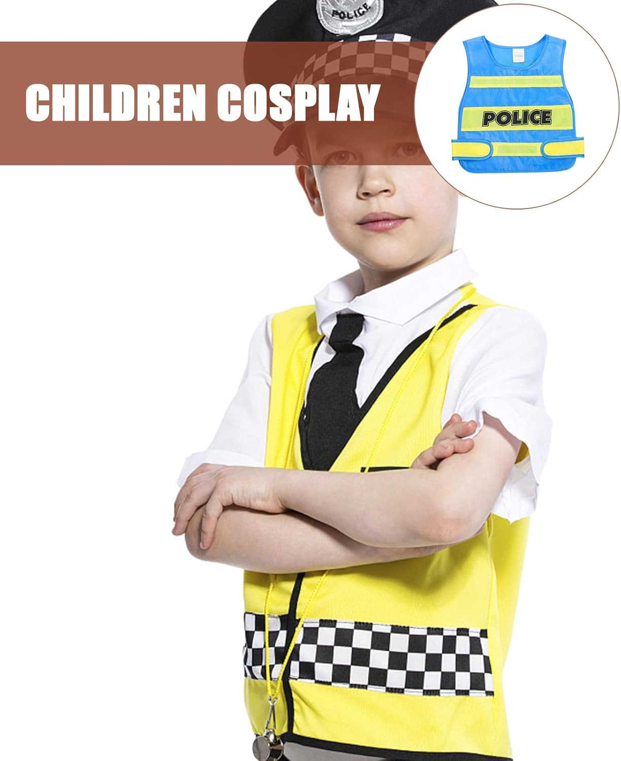 SAFIGLE Police Vest, Police Costume for Kids Police Officer Costume Kids Dress up Costumes Toddler Costumes Cosplay Police Vest for Kids Role Play Costume Supplies for Boys,Girls image number 4