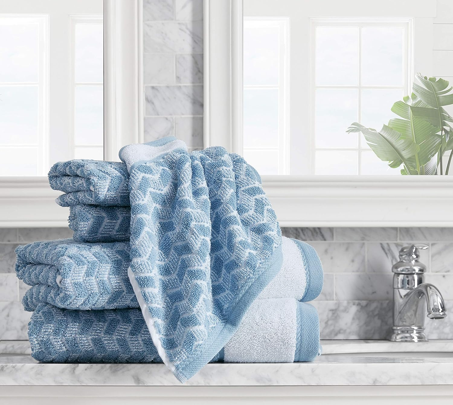 Nautica Home 6Pc Towel Set 100% Terry Cotton, Oeko-Tex Certified, Super Soft & Absorbant, Medium-Weight, 6 Piece, Zane Chevron image number 2
