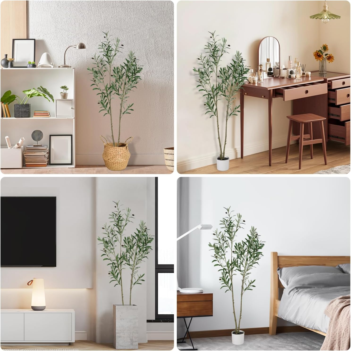 Artigreen 150 Cm Artificial Olive Tree,Double Stemmed Faux Olive Tree Fake Tall Olive with Lifelike Trunks and Fruits for Living Room Bedroom Bathroom Shop Office Room Decor Indoor and Outdoor image number 3