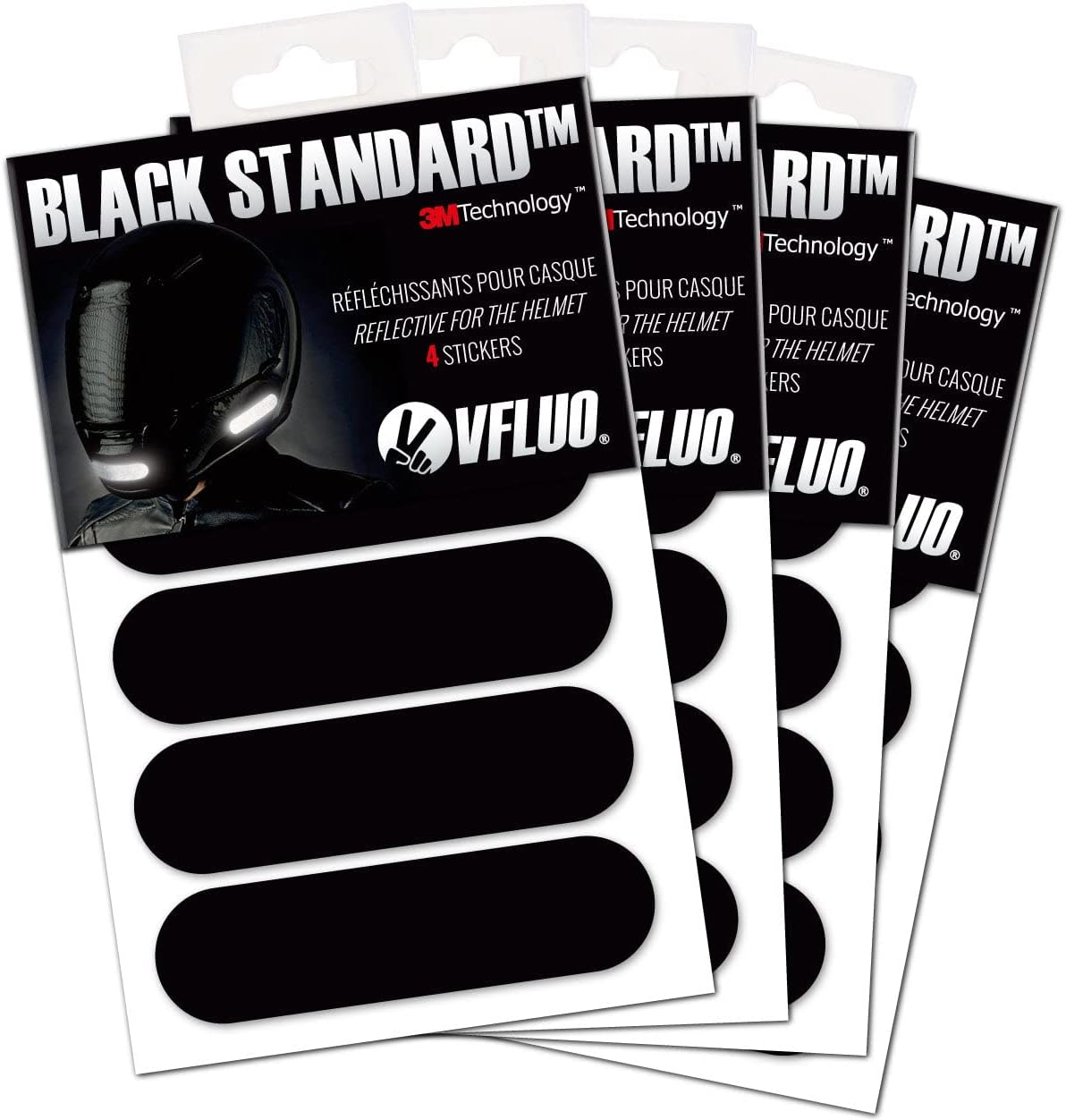 VFLUO - Kit 4 Retro Reflective Stripes Stickers for Mortorcyle Helmet - Stickers Approved to FR Dimension - High Visibility, 3M&trade; Technology - Discreet and Design - Maximum Grip - Set of 4 image number 1