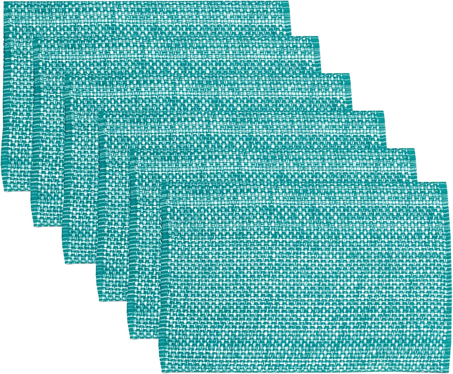 Sweet Home Collection 100% Cotton Placemats for Dining Room Rectangle Two Tone Woven Fabric 13" X 19" Soft Durable Table Mat Set, Set of 6, Turquoise image number 5