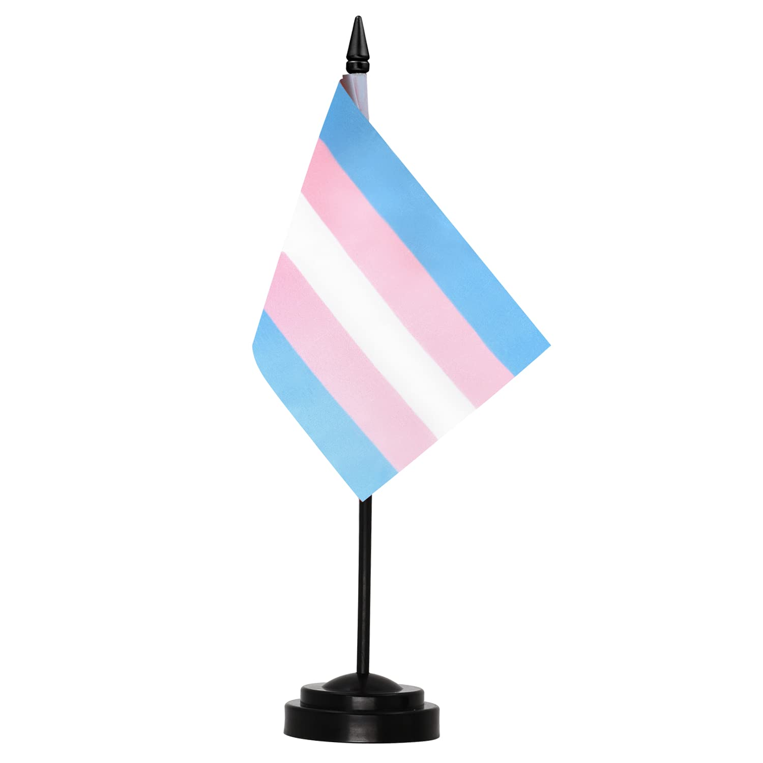 Anley Transgender Trans Pride Deluxe Desk Flag Set - 6 X 4 Inch Miniature Desktop Flag with 12" Solid Pole - Vivid Color and Fade Resistant - Black Base and Spear Top image number 2