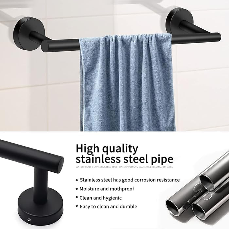 Bathroom Hardware Set 6-Piece - Towel Bar Toilet Paper Holder Wall Mounted 2 Towel Hooks 2 Adhesive Hooks - Stainless Steel Bathroom Accessories（Black） image number 3