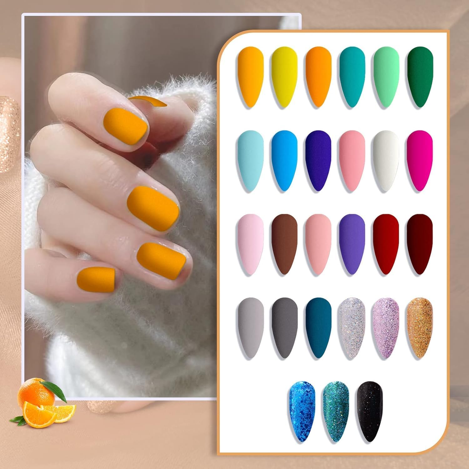 JEWHITENY 30PCS Nail Polish Kit 27 Colors Green Blue Pink Orange Gitter Sock off Gel Polish with Matte& Glossy Top Base Coat for DIY Nail Art Manucure at Home Salon image number 3
