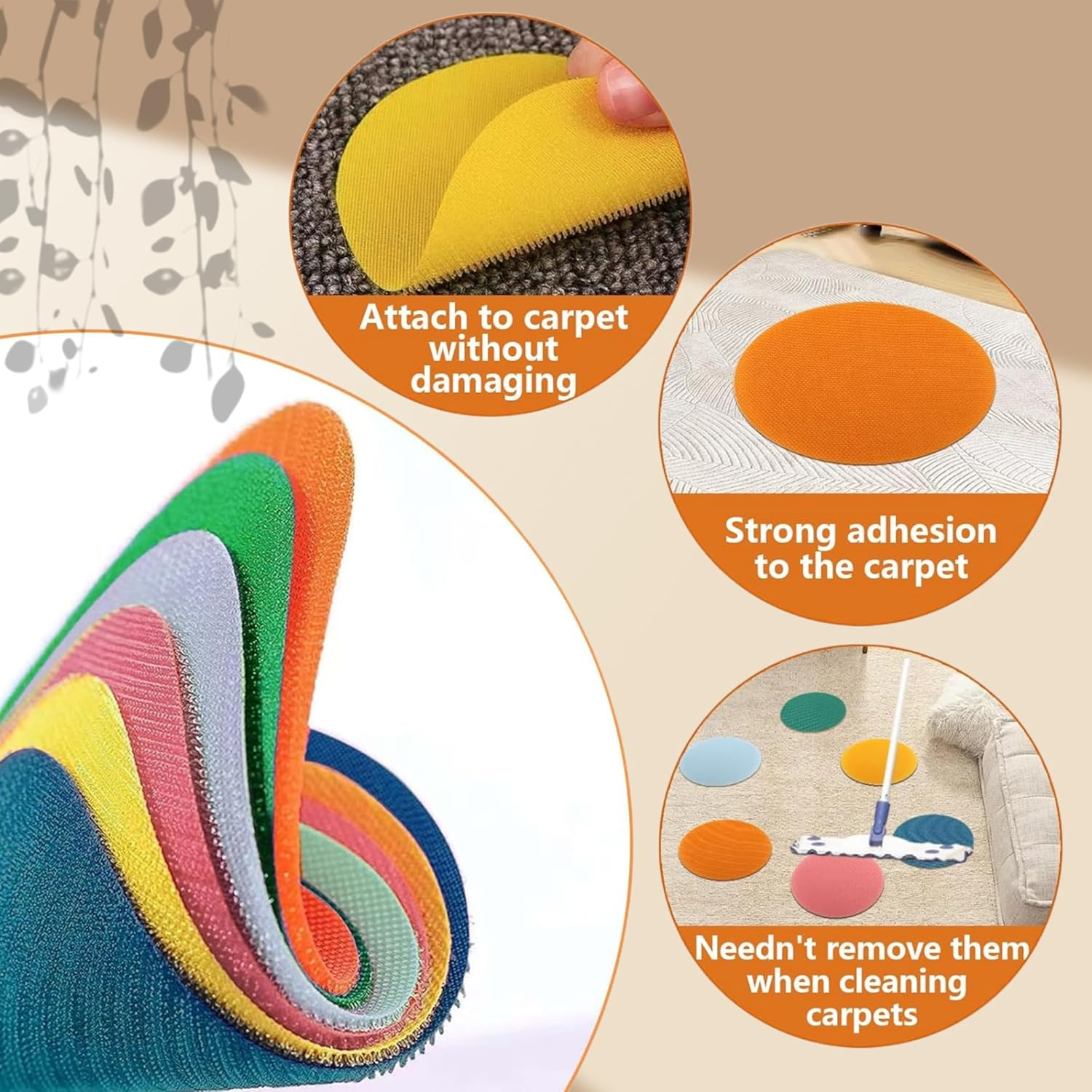 Gewaha 36Pcs Velcro round Carpet Spot Marker, Multipurpose Floor Circle Spots Nylon Carpet Markers for Teacher, Floor Dots and Sport Activities image number 4