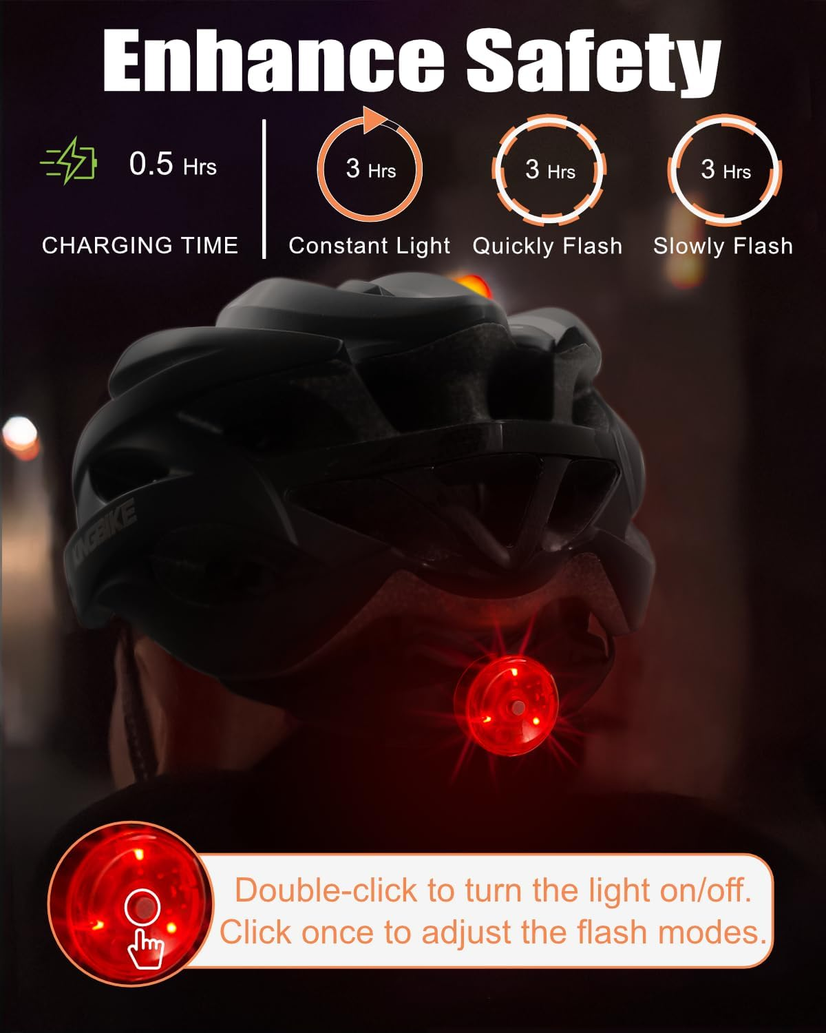 KINGBIKE Bike Helmet with USB Rechargeable Rear Light, Replaceable Liners,Ultra-Lightweight Comfortable for Adult Men Women Youth (54-61CM) image number 6