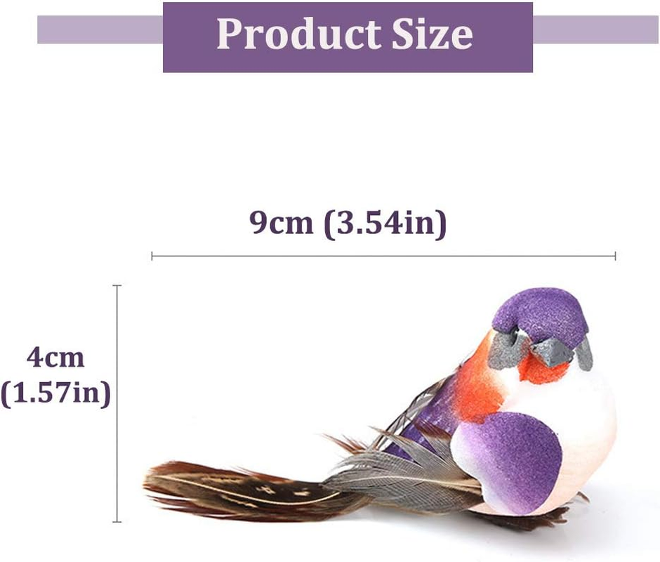 Creepyparty Artificial Birds on Clips Decorative Little Birds Feather Foam Birds Christmas Tree Decoration Craft Bird Ornaments Colorful (12 Pieces) image number 2