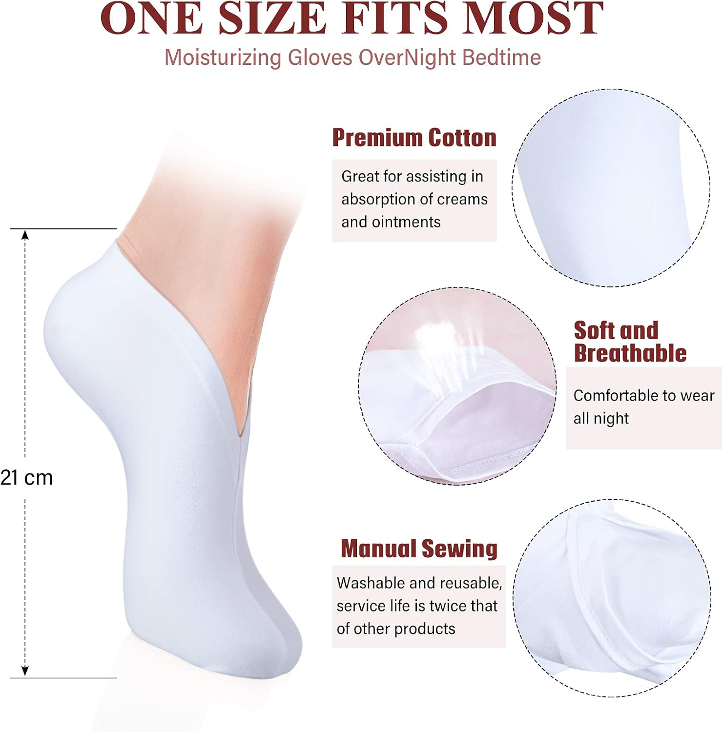 Geyoga 10 Pairs Moisturizing Socks Overnight for Dry Feet Spa Cotton Moisture Enhancing Cosmetic Socks for Women and Men, White