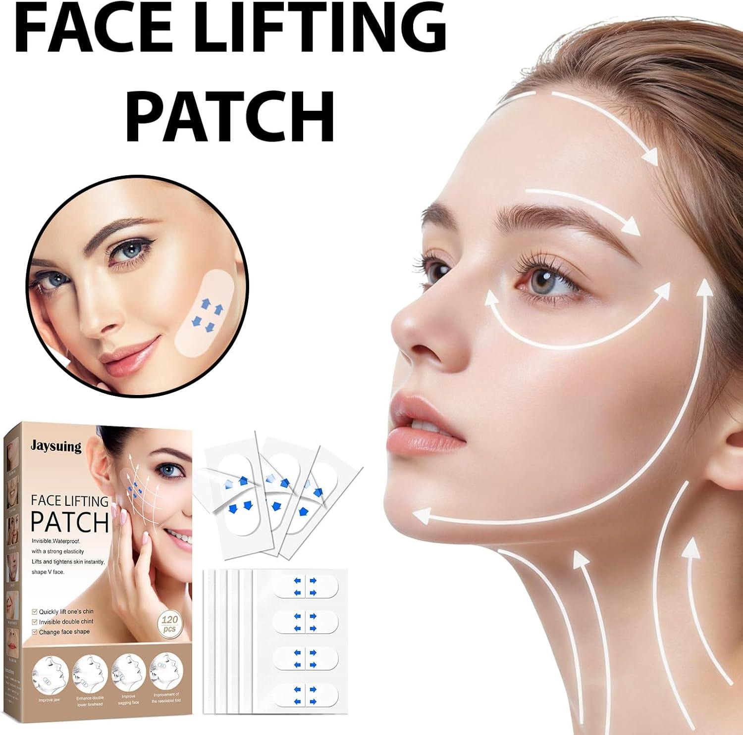 120 Pcs Face Lift Tape, Invisible Wrinkle Patches Face Tape, Comfortable Forehead Wrinkle Patches, Suitable for Facial Wrinkle Smoothing, Instant Lift, Daily Use Special Occasions image number 4