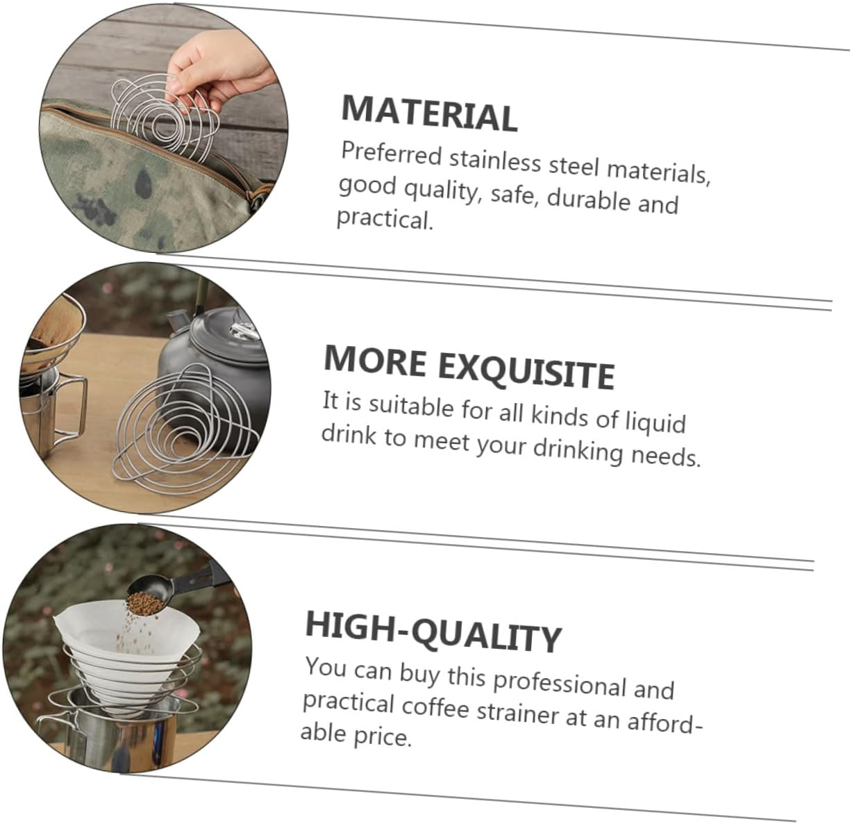 Homoyoyo Stainless Steel Coffee Funnel Large Size Coffee Dripper Filter Cup Folding Reusable Practical Filter for Manual Brewing and Tea Slag Suitable for Home and Travel Use image number 5