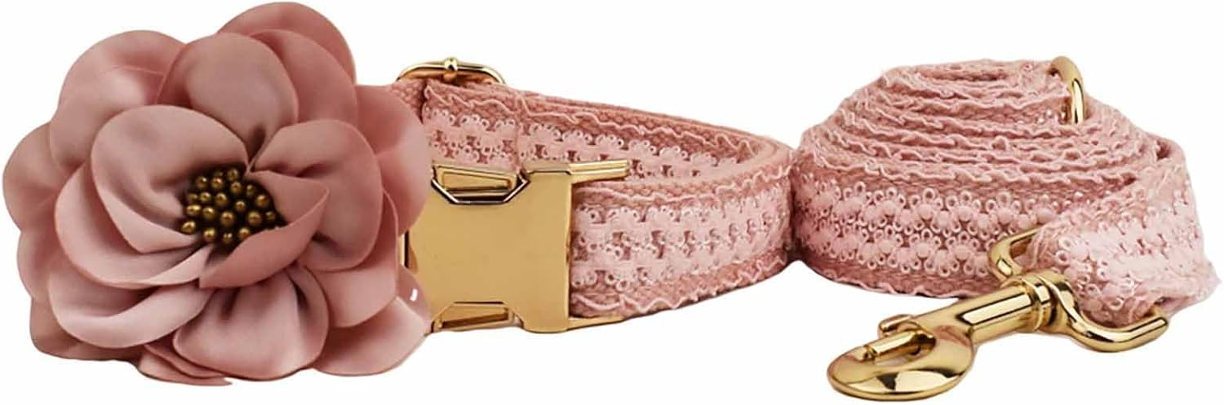 UOSIA Girl Dog Collar Harness & Leash Set Luxury Lace Dog Collar White Wedding Dog Collar with Flower Adjustable Pet Vest Harness for Small Medium Large Dogs image number 3