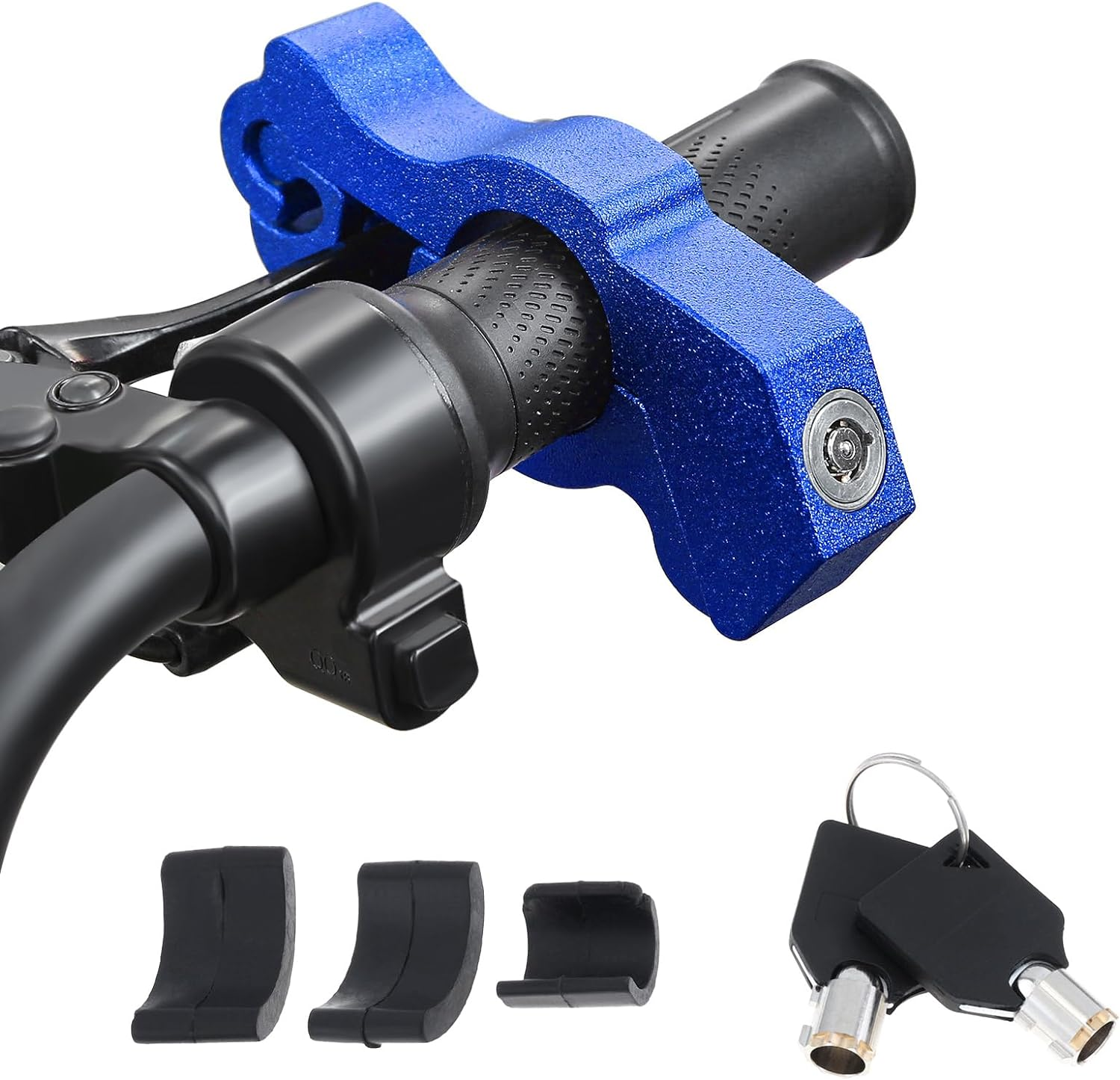 Windance Motorcycle Handlebar Grip Lock,Throttle Clutch Brake Lever Lock, anti Theft 2 Keys to Secure Your Motorcycle Bike ATV Moped Scooter in under 5 Seconds (Blue, L)