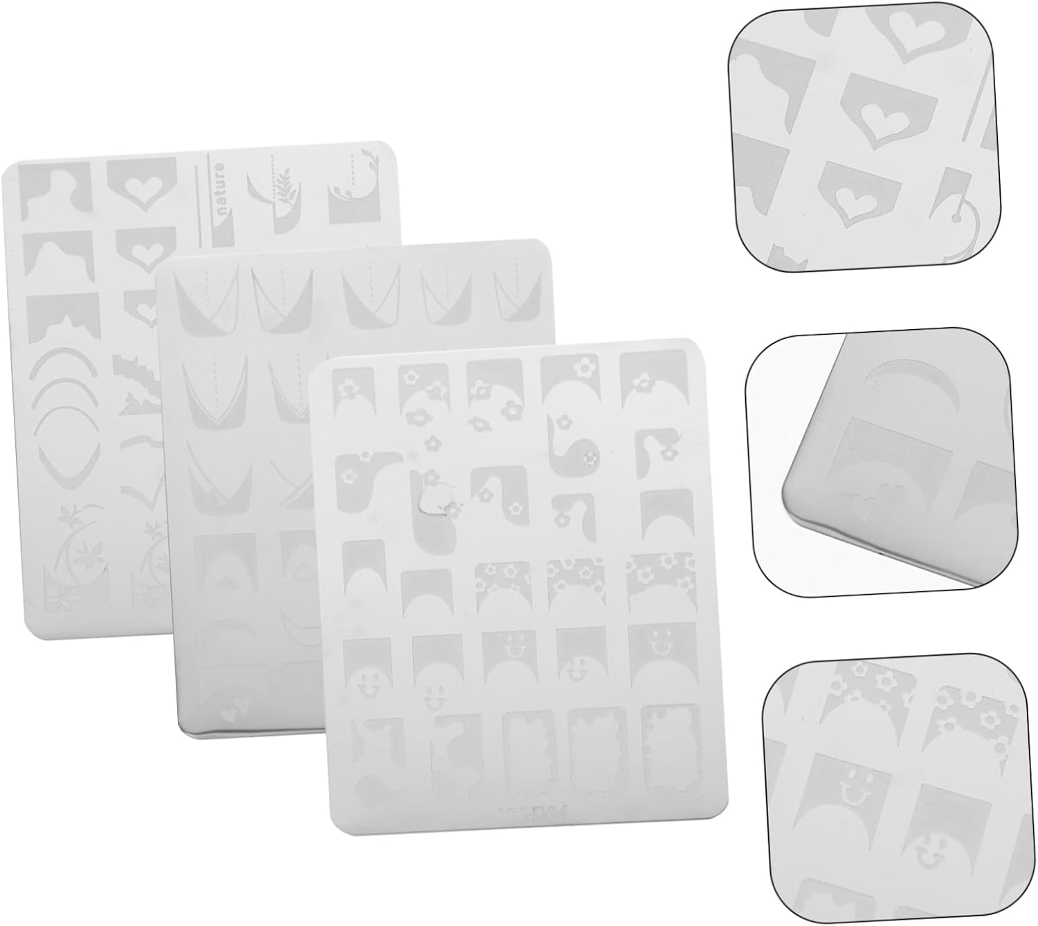 BIUDECO 3-Piece Nail Art Stamping Plates Set Stainless Steel Nail Stencils for Manicure Random Designs For image number 1