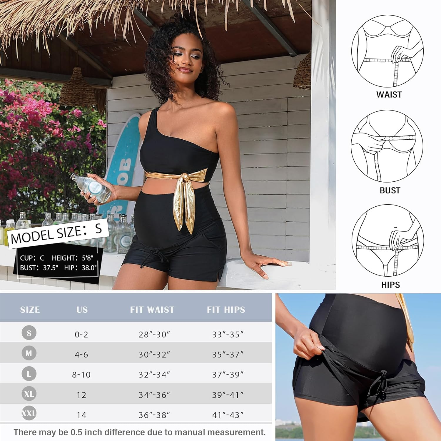 Bhome Maternity High Waisted Swim Shorts with Pockets and Side Slits image number 3