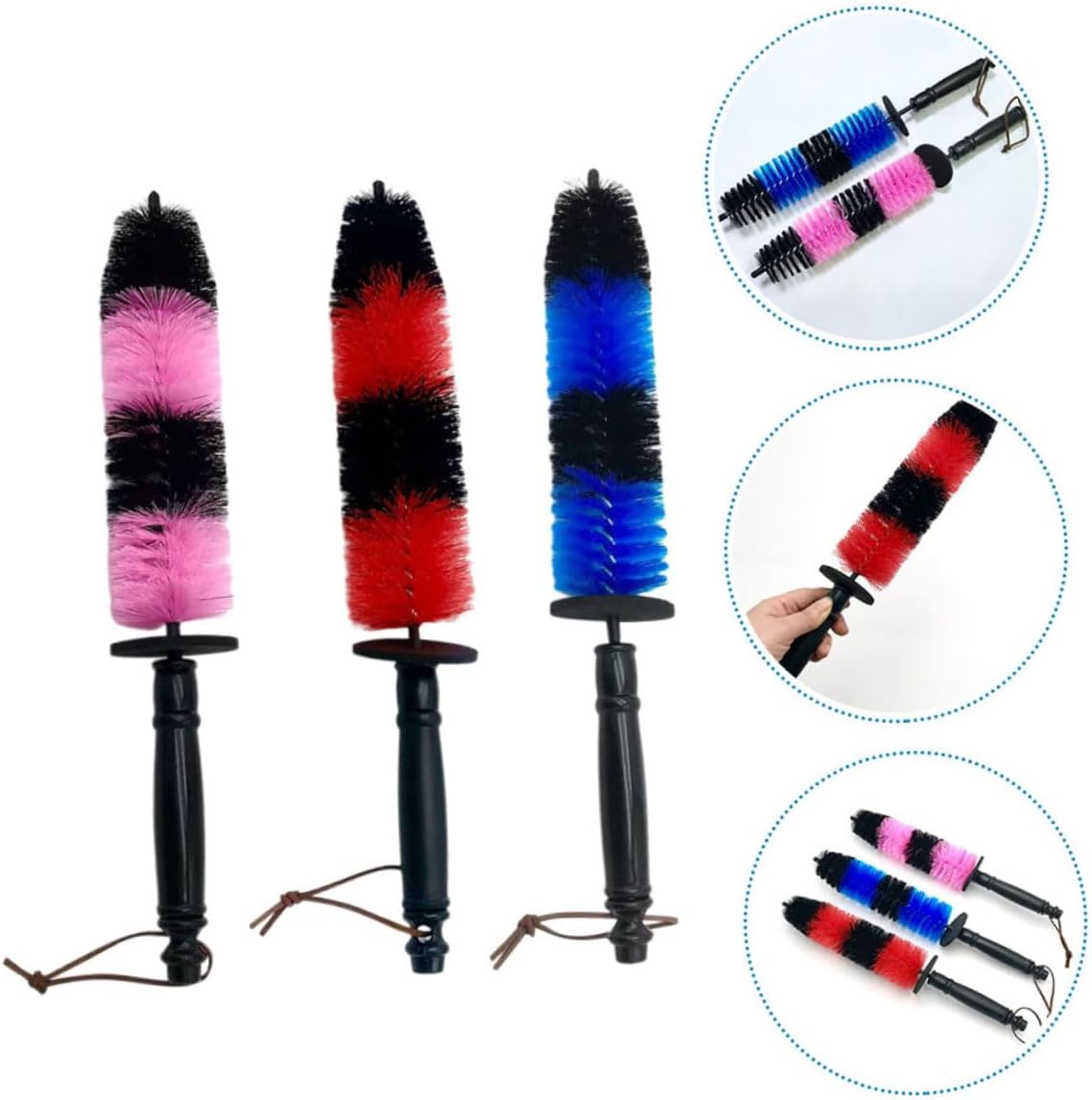 HONMEET Elastic Brush Tire Cleaning Brush 3 Pcs Set for Car Wheels Rim and Tire Scrubber with Long Handle Bendable Non-Scratching Bristles for Automotive Wheel Care Detailing