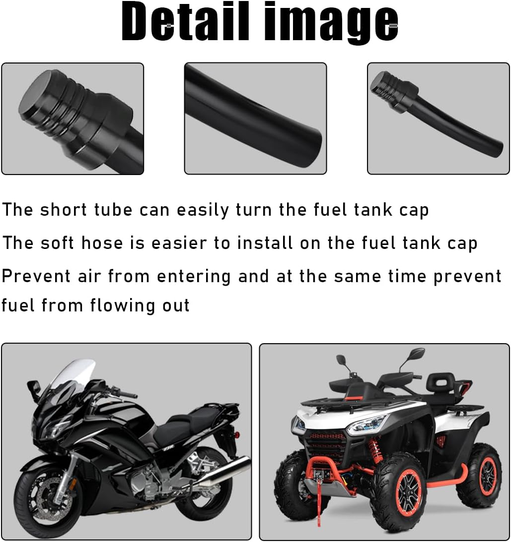 2 PCS Breather Hose Gas Fuel Tank Cap, CNC One Way Tank Valve Vent Tube with Aluminum Cap, Fuel Gas Cap Vent Tube Breather, ATV Off-Road Motorcycle Accessories (Black, Black Hose) image number 5