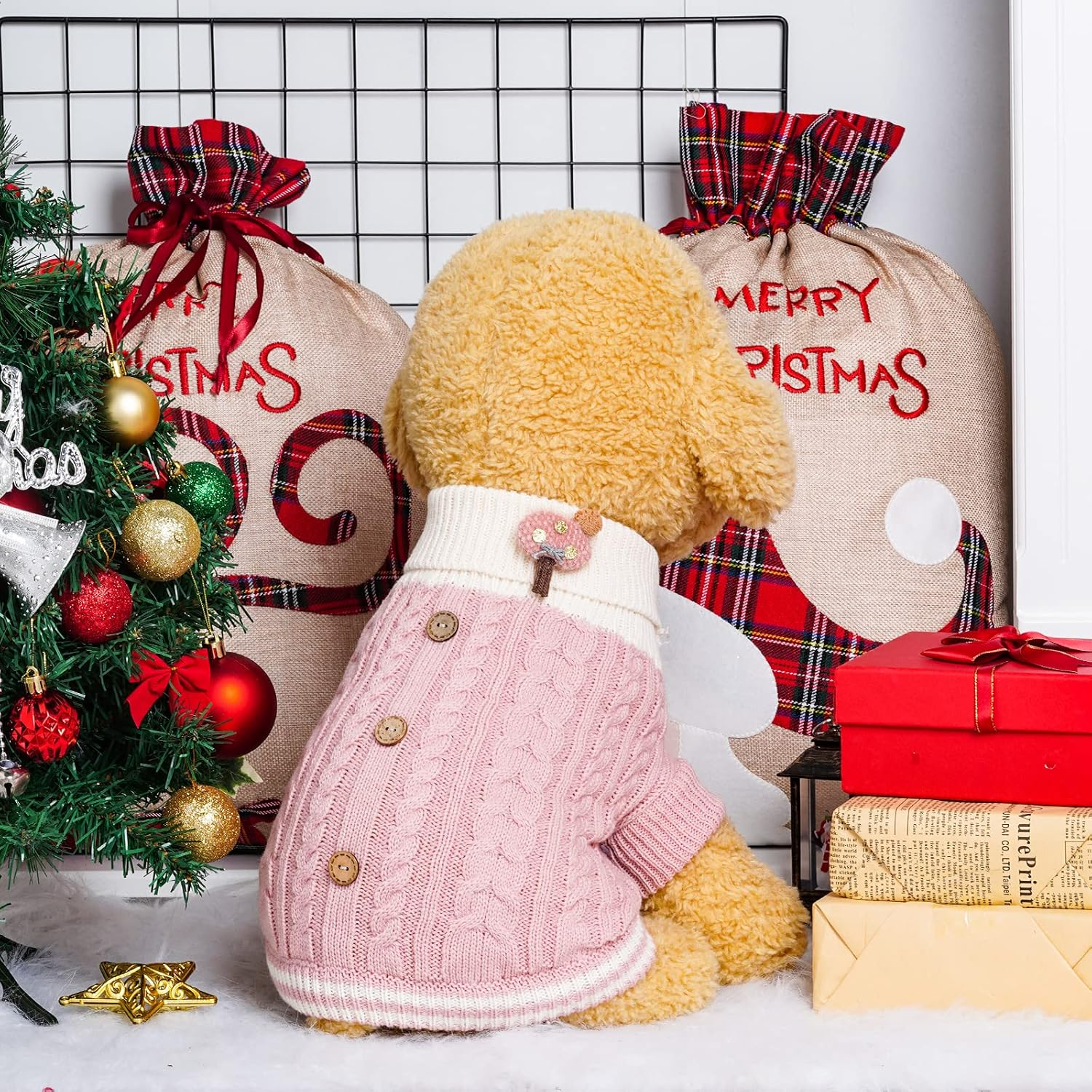 Topbuti Dog Sweater Turtleneck Knitwear Doggie Pullover Sweater Doggy Winter Coat Warm Pet Clothes Puppy Holiday Clothing Buttons Knitted Outfits for Small Cats Dogs Cold Weather (Small) image number 4