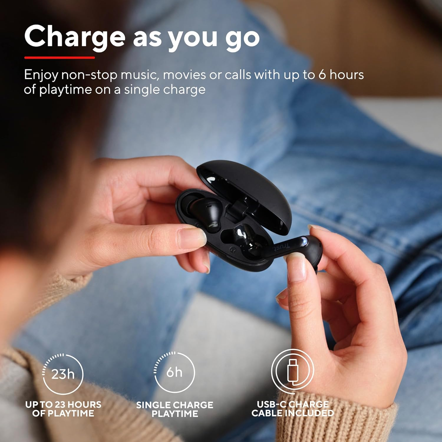 Trust Yavi In-Ear Bluetooth Headphones with 2 ENC Noise Cancelling Microphones, 23H Playtime, 85% Recycled Plastic, Earbuds Earphones Wireless Bluetooth Iphone Android Ios - Black