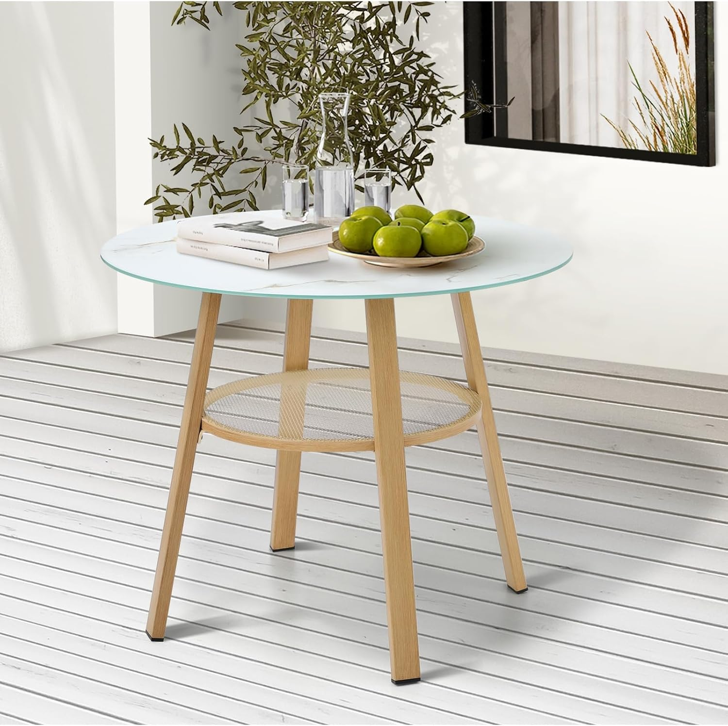 Livsip Outdoor Table with Steel Frame Outdoor Furniture Patio Garden Table Black and White