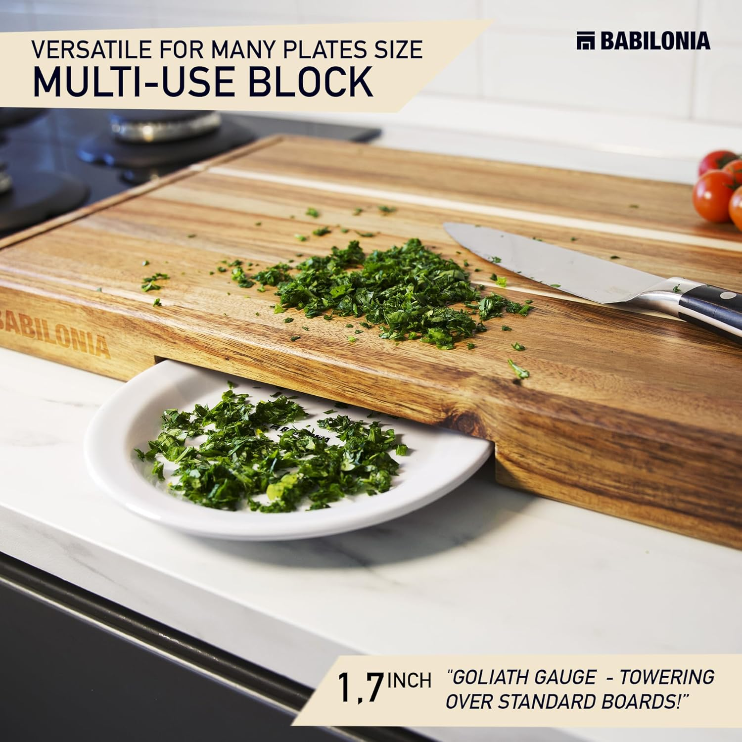 Acacia Wood Cutting Boards for Kitchen, Wooden Chopping Board for Meat, Cheese and Charcuterie Boards with Handles (Extrathick 1.6"). Premium Quality Butcher Block (Oil Bottle & Plate Included) image number 1