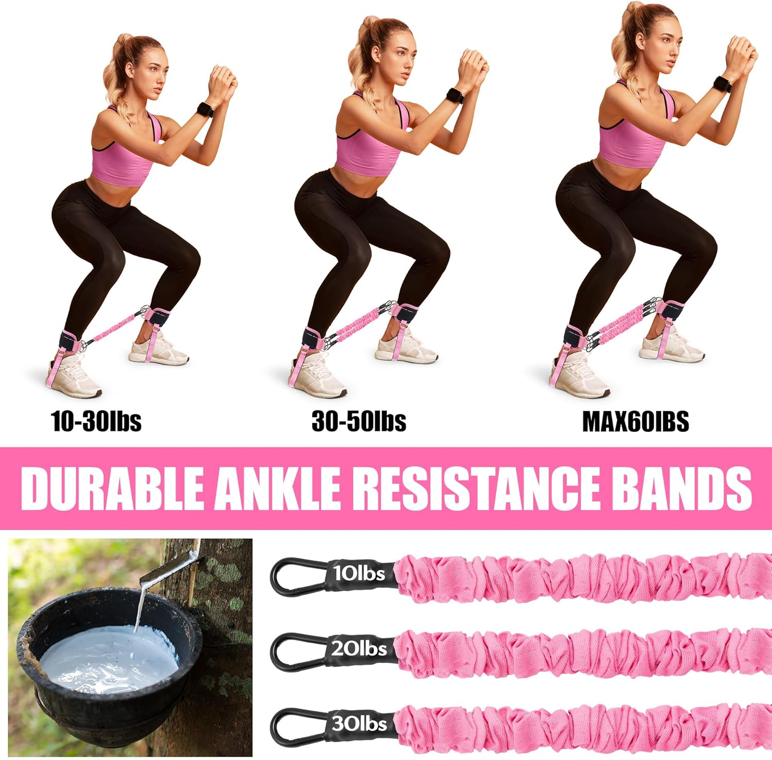 Wood Homing Ankle Resistance Bands with Cuffs - 3 Level Ankle Weight Exercise Band with Adjustable Cable Kickback Ankle Strap Leg Glute Booty Fitness Equipment for Women Gym Home Stretch Pilate Yoga image number 5
