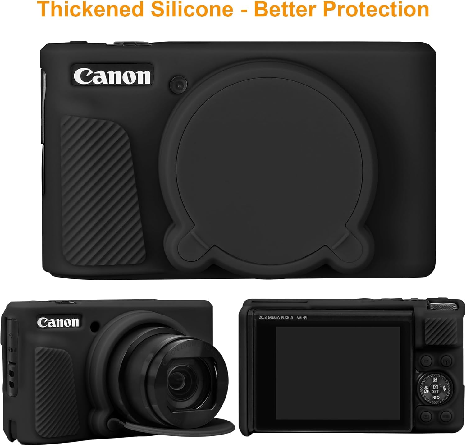 Elonbo SX740 SX730 Camera Case, Soft Silicone Case for Canon Powershot SX740/SX730 HS Camera, Lightweight Skin Rubber Protective Cover for SX740 SX730 with Removable Lens Cover, Black