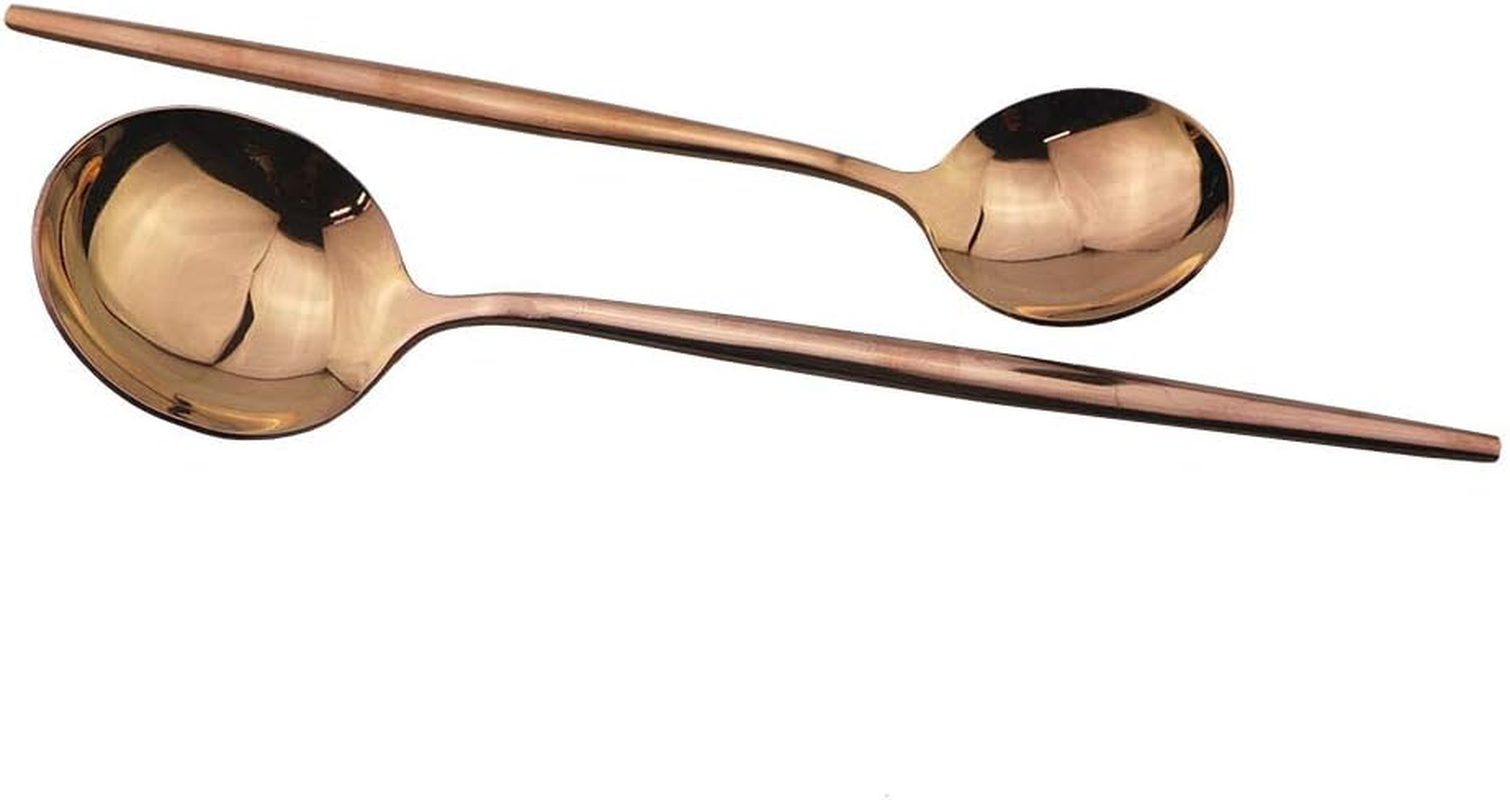 4 Piece Titanium Rose Gold Plated Stainless Steel Flatware Set, 4 Pieces Copper Silverware Set, Copper Color Cutlery Sets (Shiny Copper) image number 4