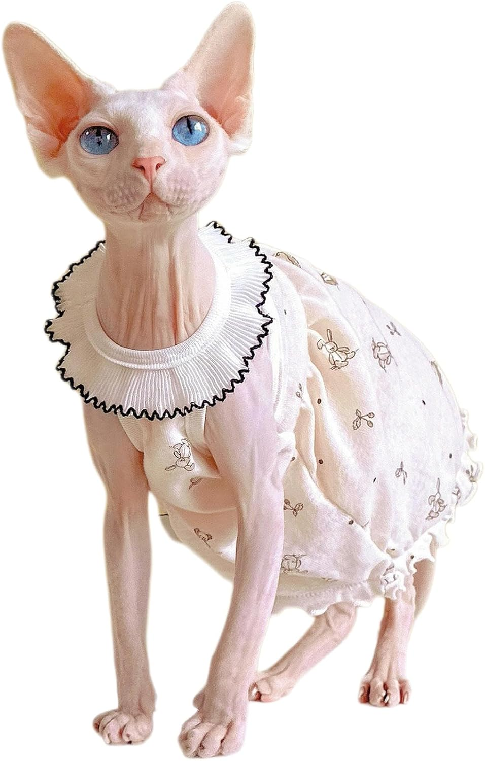 IUOUTG Sphynx Cat Clothes Hairless Cat T-Shirts Soft Cotton Cat Vest with Bow Tie Cute Kittens Princess Dress with Cartoon Print for Cats & Small Dogs Summer Puppy Apparel image number 2