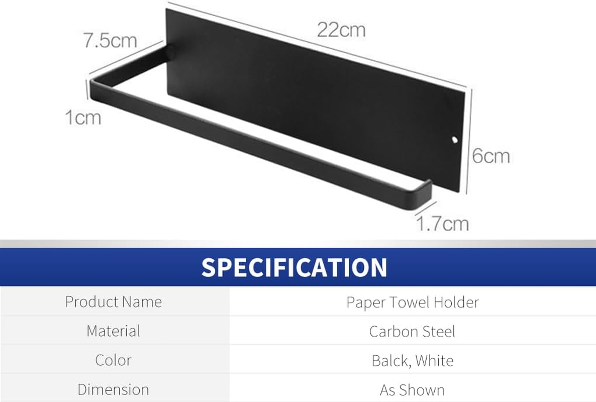 Vivva Self-Adhesive Paper Towel Holder - under Cabinet and Wall-Mounted Kitchen Rack, Carbon Steel for Bathroom (Black) - Black image number 6
