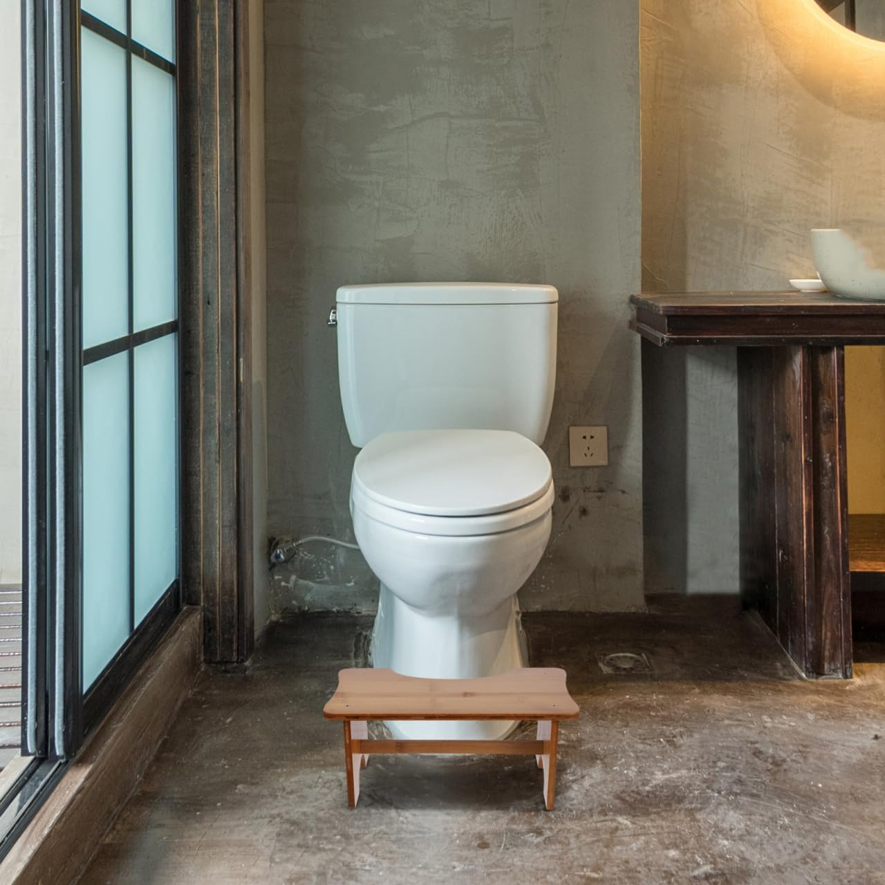 VICASKY Wooden Toilet Stepping Stool for Adults and Boys and Girls Portable 2-Step Footstool Tea Color Bathroom Foot Support Tool for Potty Training and Home Use image number 4