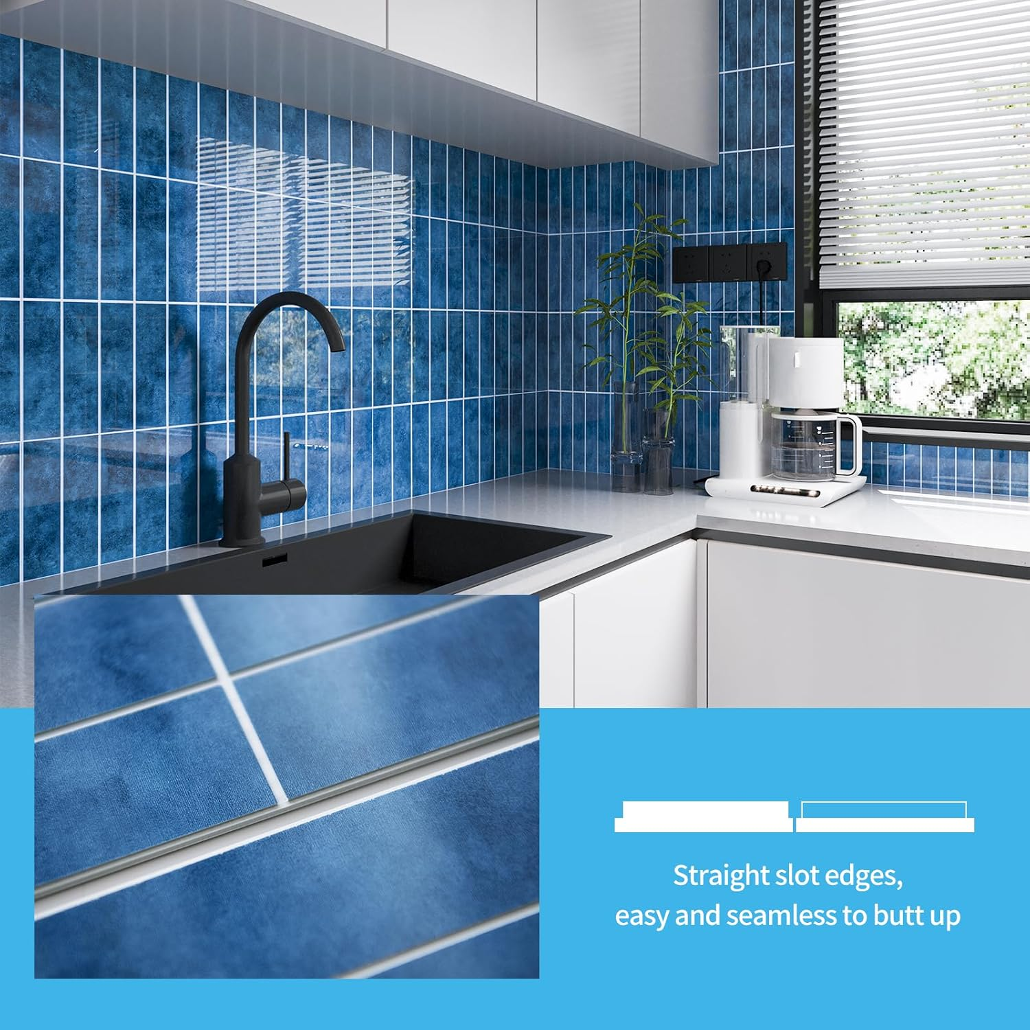 Art3D 10-Sheet Faux Marble Peel and Stick Backsplash Tile for Kitchen Wall Bathroom Countertops, 29X23 CM Stick-On Glazed-Ceramic Finish Resist to Water, Heat and Scratches, Blue image number 4