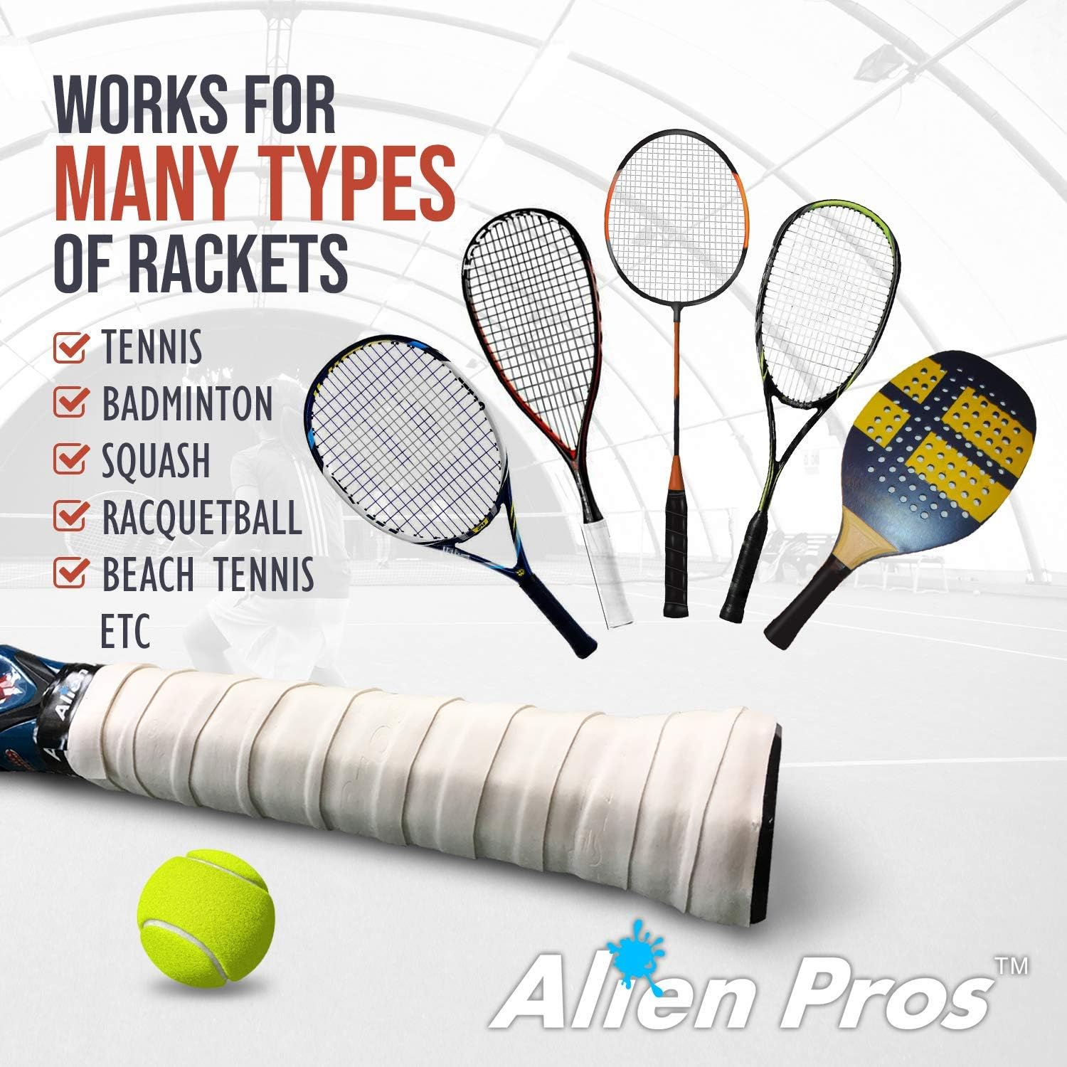 Alien Pros Tennis Racket Grip Tape (1/12 Grips) - Precut and Dry Feel Tennis Grip - Tennis Overgrip Grip Tape Tennis Racket - Wrap Your Racquet for High Performance (1/12 Grips) image number 5